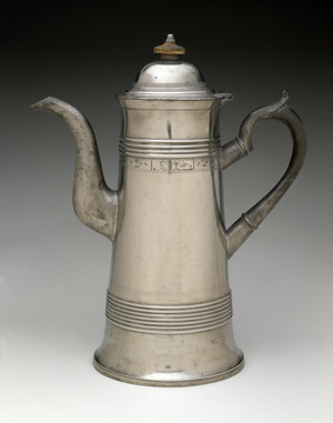 Coffeepot, c. 1820-1840 (pewter, wood)