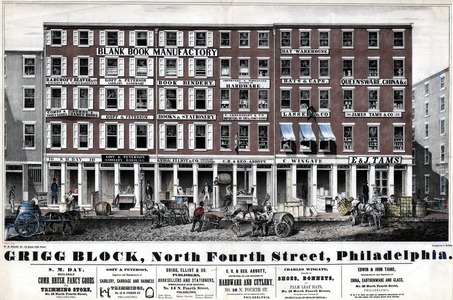 Grigg Block, North Fourth Street, Philadelphia, 1848 (hand-coloured litho)

