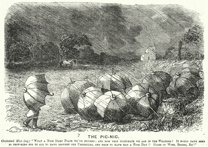 Punch cartoon: picnic in the rain (engraving)