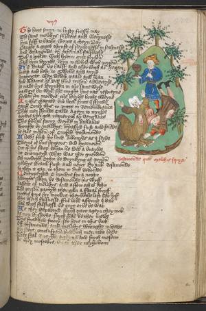 The death of Queen Rosamond and Squire Melchis with an attendant bearing the cup with poisoned wine