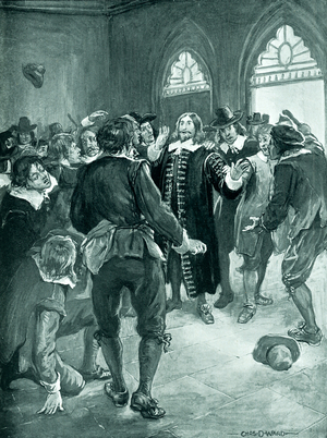 Lenthall being carried back to the chair by the Presbyterian apprentices (litho)