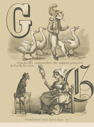 G : Grinchu (Mr) commandant des sapeurs pompiers de Fouilly-les-oies / Grand'mere vous l'avez donc vu ? 