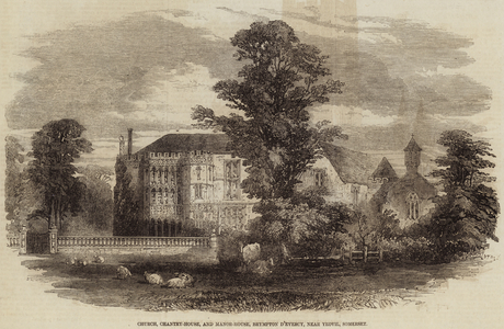 Church, Chantry-House, and Manor-House, Brympton D'Evercy, near Yeovil, Somerset (engraving)