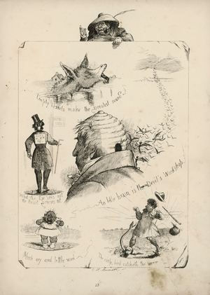 Page from Proverbs with Pictures by Charles H Bennett, 1859 (engraving)