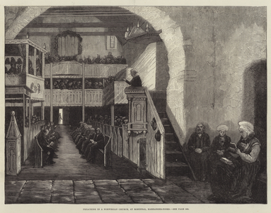 Preaching in a Norwegian Church, at Rosendal, Hardanger-Fjord (engraving)