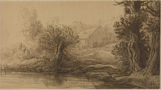 Bank of a River (pen and brown ink with brown wash on cardboard)