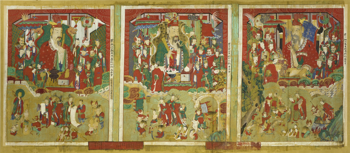 Three of the Ten Kings of Hell, 1798 (ink and color on silk)
