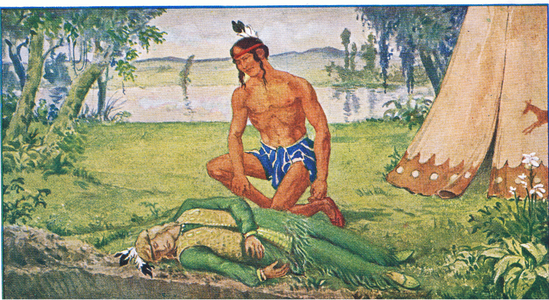 Illustration from Liebig Trade Cards (1940's) The Song of Hiawatha (colour litho)