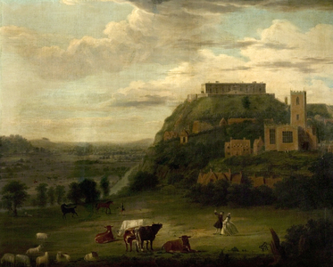 View of Nottingham Castle with St Nicholas' Church and Houses, c.1742-50 (oil on canvas)