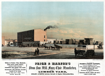 Price & Harper's steam saw mill, fancy chair manufactory, and lumber yard, Girard Avenue, between Seventh & Eighth, Philadelphia, printed by Wagner & M'Guigan, 1855 (litho tinted with two stones)



