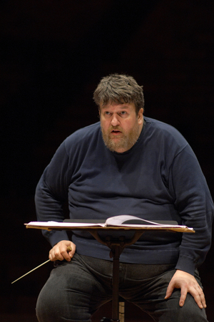 Oliver Knussen - Scottish composer and conductor rehearsing with the Birmingham Contemporary Music Group at Snape Maltings, Rehearsal for the Aldeburgh Festival, Suffolk, UK, June 2007