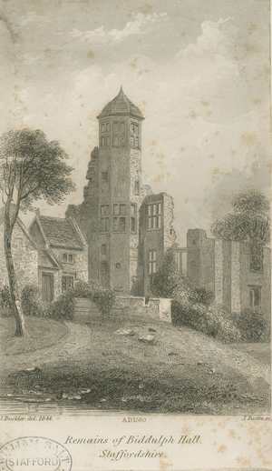 Biddulph Hall (old): steel engraving, 1844 (print)