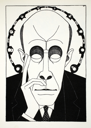Sir Auckland Geddes listening in the food ring, illustration from Eighty Eight Cartoons by Powys Evans, pub. Cayme Press, 1926 (litho)