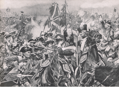 The Battle of Minden, 1st August 1759, illustration from 'British Battles on Land and Sea ', 1915 (litho)