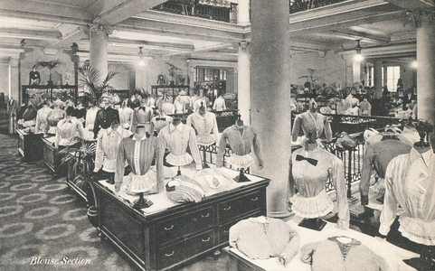 Blouse section in Selfridges department store (b/w photo)