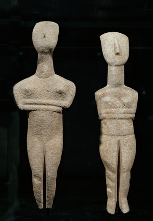 Two female statuettes from Paros;group of Syros, Spedos-type, Ancient Cycladic II …