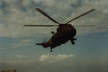 A Helicopter Flying Over the Falklands, 1982 (photo)