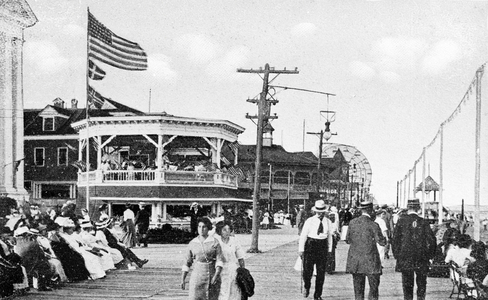 Group of people on a boardwalk, Promenade, Midland Beach, Staten Island, New York City, New York State, USA, 1920s
