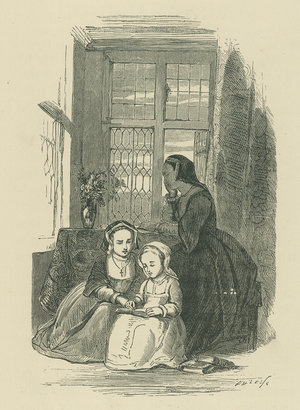 Learning to read in olden times (engraving)