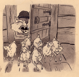 Illustration from 'The Wolf and the Seven Young Kids' (watercolour on paper)