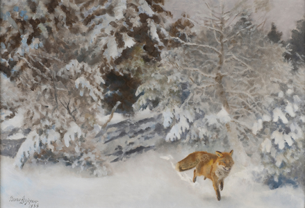 Fox in Winter Landscape, 1938 (oil on canvas)