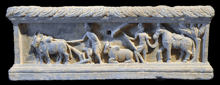 India: King Suddhodana (father of Prince Siddhartha) performs the ploughing ritual, Gandhara region, northern India, 3rd-4th century CE