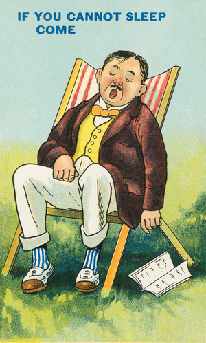 Man asleep in a deckchair (chromolitho)