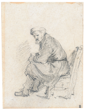 Old man in a turban, seated in profile, turning to the left (chalk & graphite on paper)