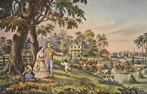 American Country Life, Summer's evening, pub. 1855, Currier & Ives (colour litho)