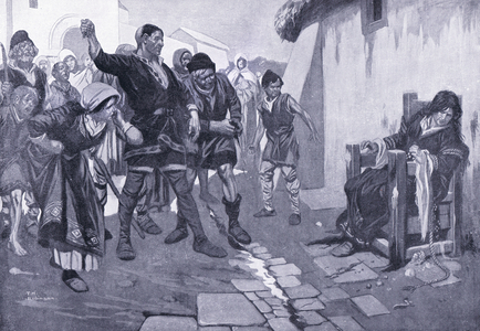 The cucking stool in Norman times (litho), 1920's (litho)