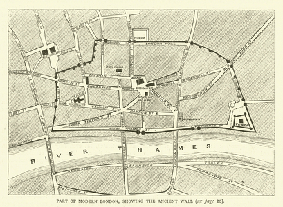 Part of modern London, showing the Ancient Wall (engraving)