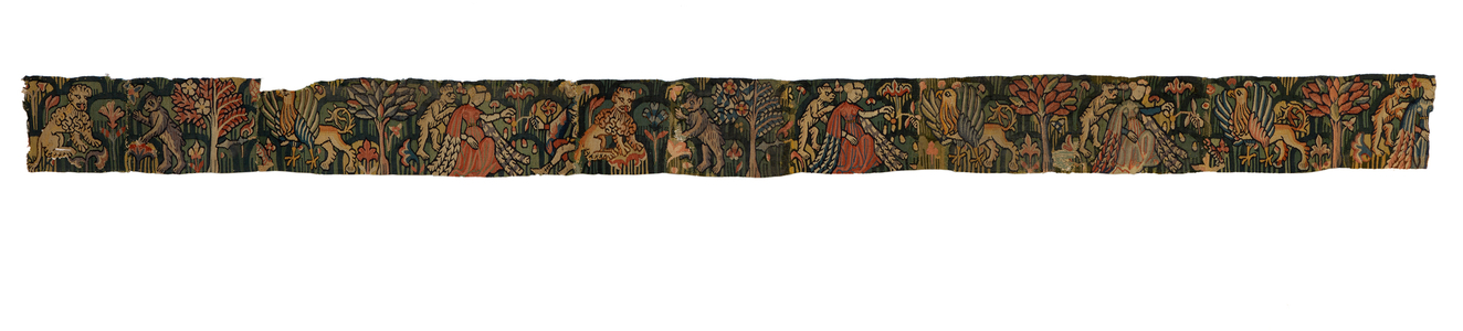 Tapestry strip depicting animals and loving couples, from Alsace (wool)