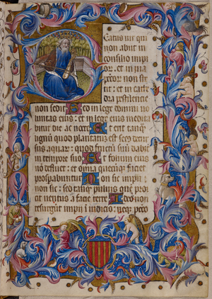 Initial 'B'(eatus) of David (Psalm 1) playing a rebec