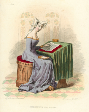 Christine de Pisan (coloured engraving)