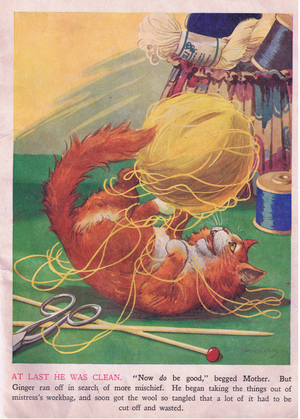 He soon got the wool so tangled, 1940's (colour litho)