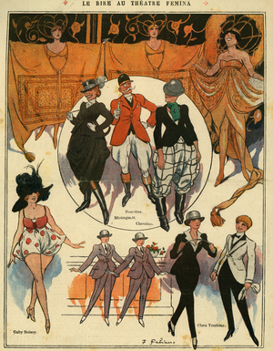 Le rire au theatre Femina with Mistinguett Rouviere Maurice Chevalier Gaby Boissy and Clara Tambour in 1917 (print)