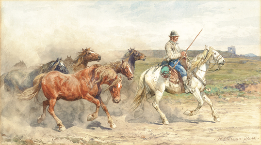 Droving Horses in the Roman Campagna (w/c on paper)