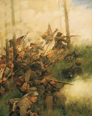 Counterattack - The West Woods 1862, 1987 (oil on linen)