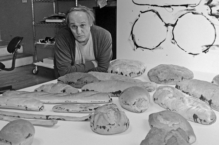 15/05/1996 Rome, Mario Schifano in his Atelier in Front of A Sculpture of Bread (b/w photo)