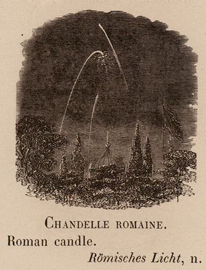 Le Vocabulaire Illustre: Chandelle romaine; Roman candle; Romisches Licht (engraving)