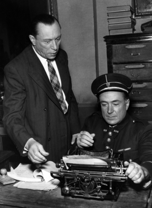 Louis Jouvet and Marius David on The Set of The Film Young Love. Boulogne, France, July 17, 1951 (b/w photo)