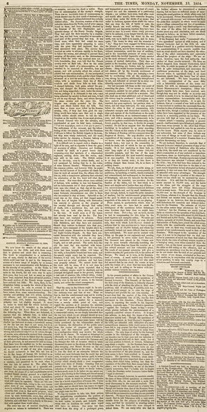 Report on the Charge of the Light Brigade, in 'The Times', Monday 13th November, 1854 (newsprint)