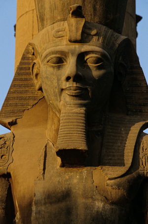 Colossal statue of Ramses II; Egypt, in front of pylon, Temple of Luxor, Thebes, Fest…, 2001 (photo)