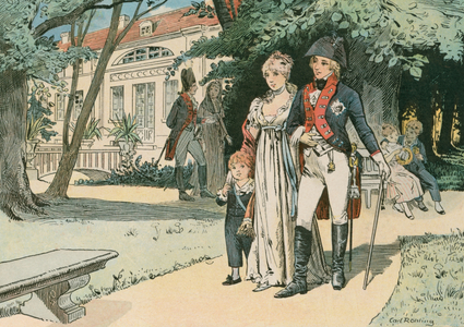 Frederick William III, King of Prussia (1770-1840), and his wife, Queen Louise (1776 -1810), in Paretz in 1800 (colour litho)
