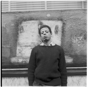 Hussein Shariffe, portrait of Sudan born artist and filmmaker, also photographed by Ida Kar, Soho, London, UK, mid 1950's (b/w photo)
