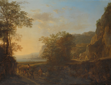 Italian Landscape with a View of a Harbour, 1645-1650 (oil on panel)