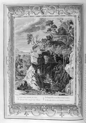 Echo has her voice changed to sound like an old woman (engraving)