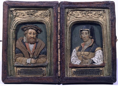 Claude de Loraine, duc de Guise, and Antoinette de Bourbon, France, c.1550 (wax, wood, leather, glass & gold)