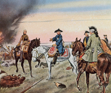 After the outcome of the Battle of Zorndorf, 25 August 1758 (enhanced colour litho)