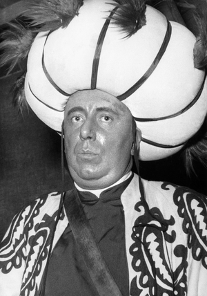 French Actor Louis Seigner (1903 - 1991) Playing Le Bourgeois Gentilhomme at The Comedie-Francaise, Paris, October 12, 1951 (b/w photo)